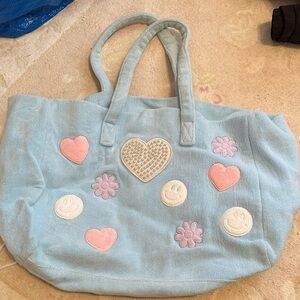 Stoney Clover Lane custom terry cloth beach/tote bag with patches